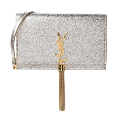 Saint Laurent Metallic Calfskin Classic Monogram Kate Tassel Chain Wallet Platine 1 of 12
