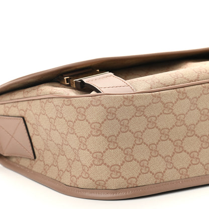 Gucci GG Plus Monogram Medium Double Buckle Flap Messenger Bag Pink 9 of 10