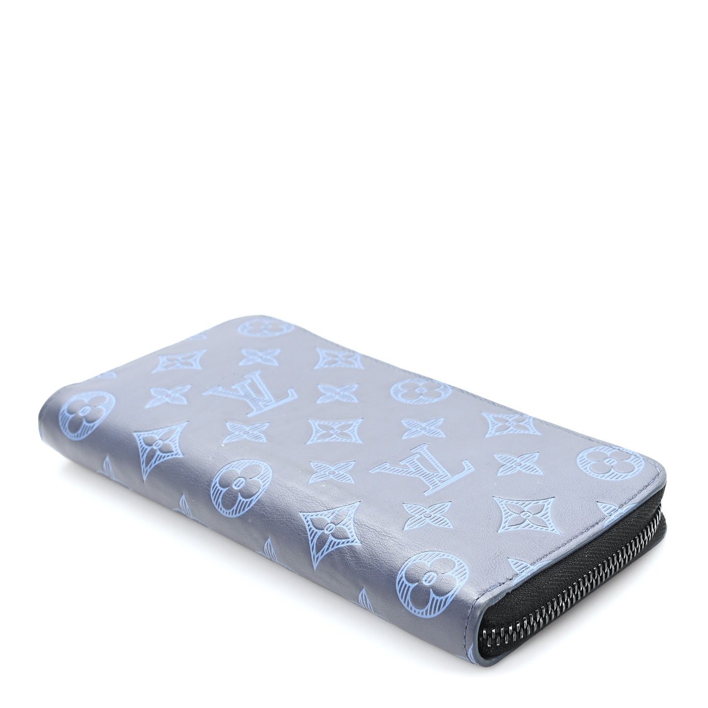 Calfskin Monogram Shadow Vertical Zippy Wallet Blue