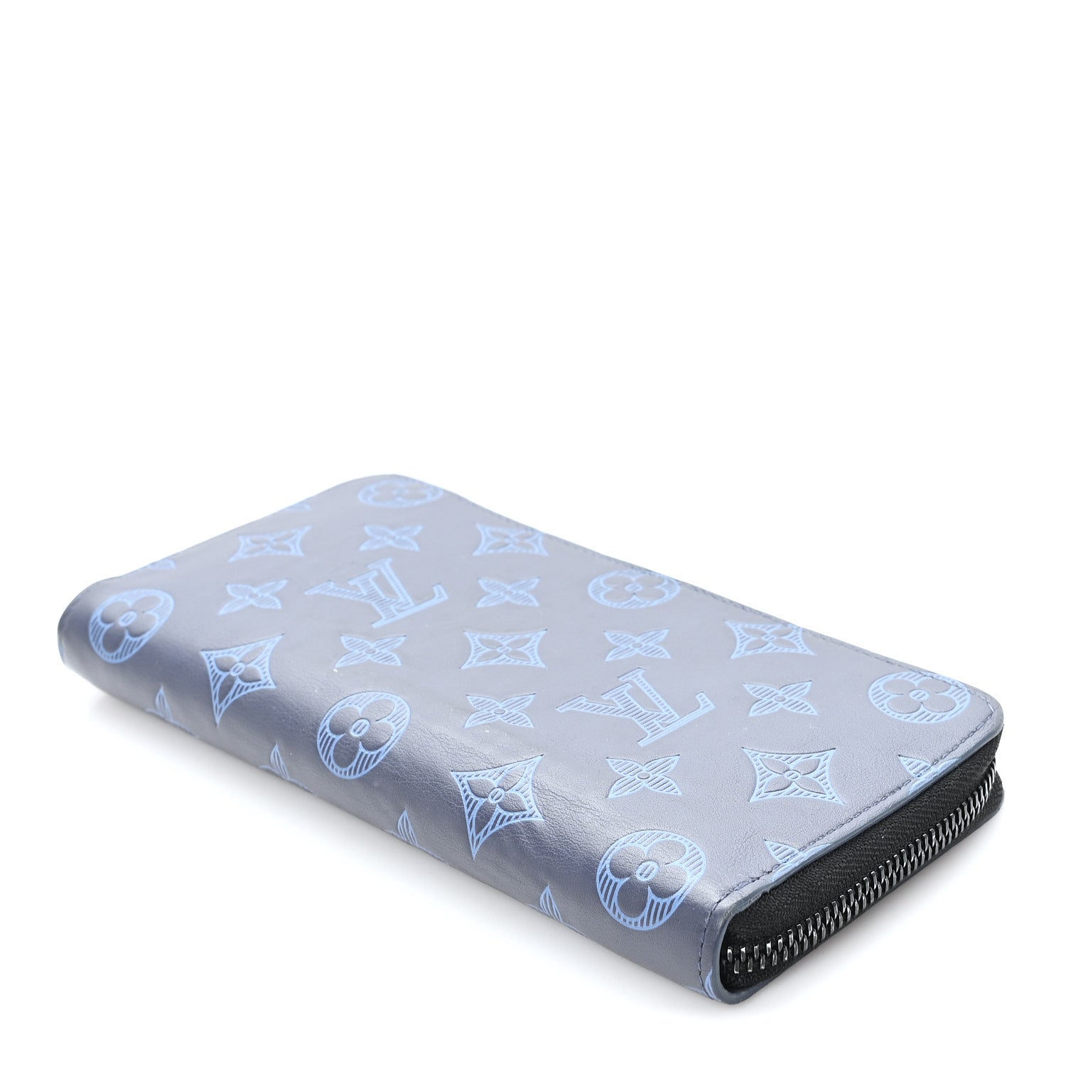 Louis Vuitton Calfskin Monogram Shadow Vertical Zippy Wallet Blue 4 of 6