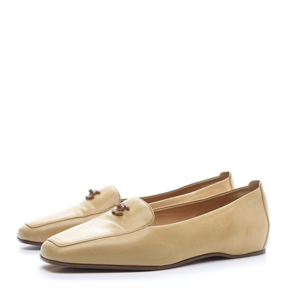 Chanel Lambskin CC Wooden Turnlock Loafers 37.5 Biege 3 of 8