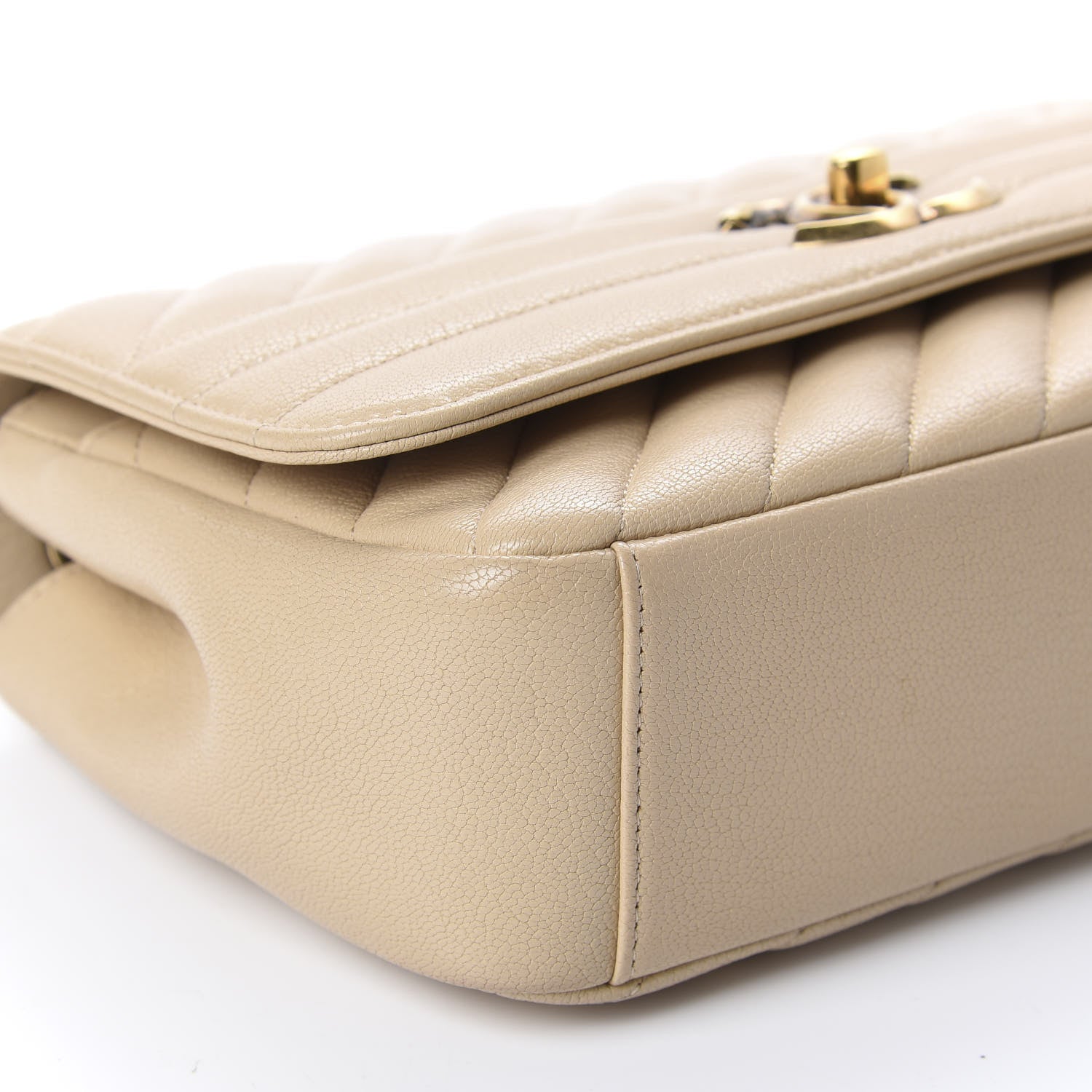 Chanel Shiny Goatskin Diagonal Quilted Small Flap Beige 6 of 10
