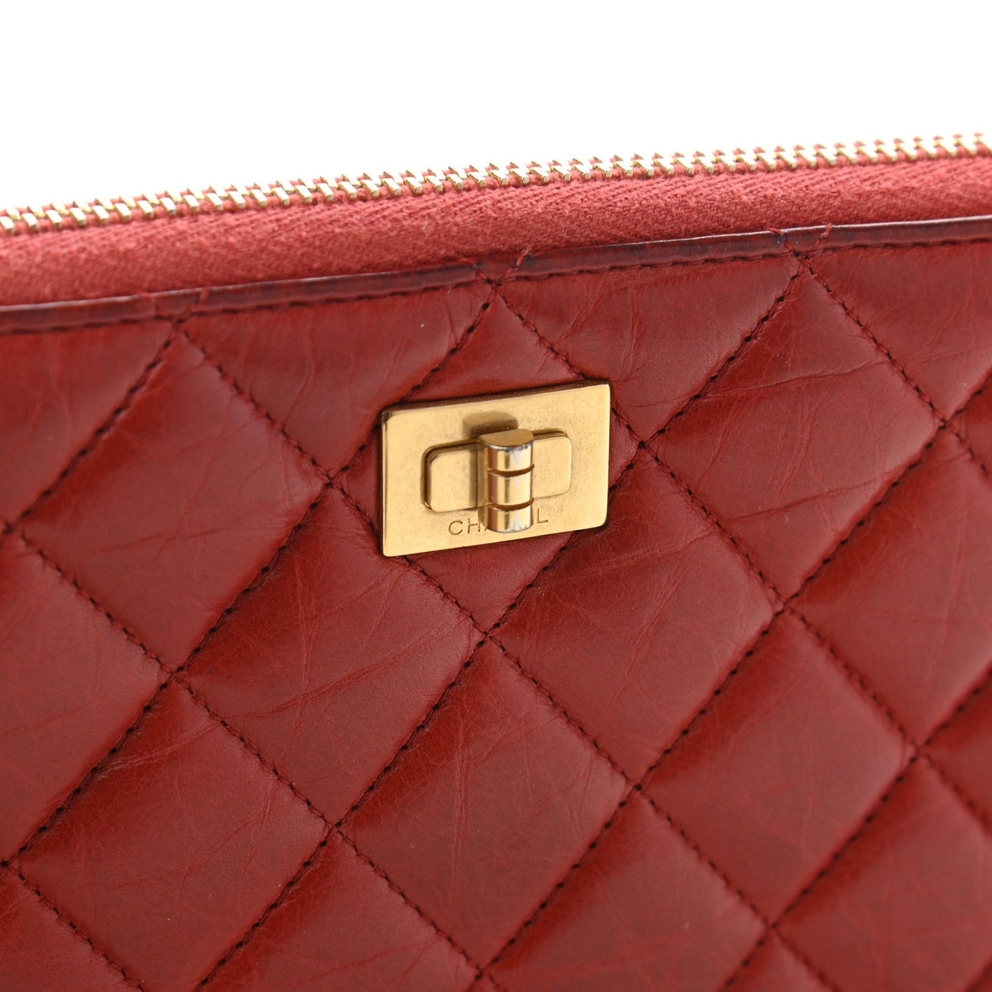Calfskin Quilted Reissue Zip Around Wallet Red