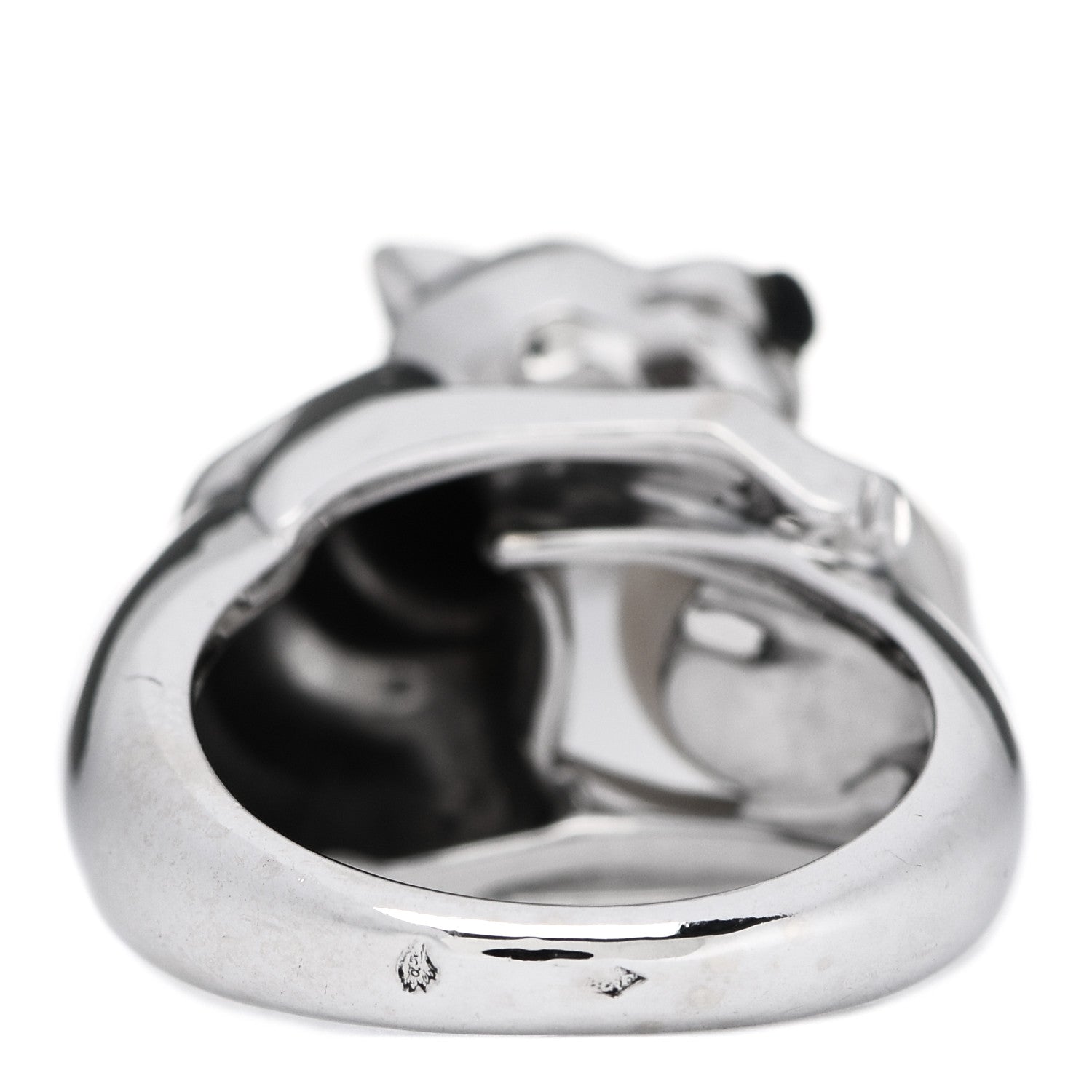 Cartier 18K White Gold Pearl Black Onyx Emerald Panthere De Cartier Ring 52 6 5 of 6