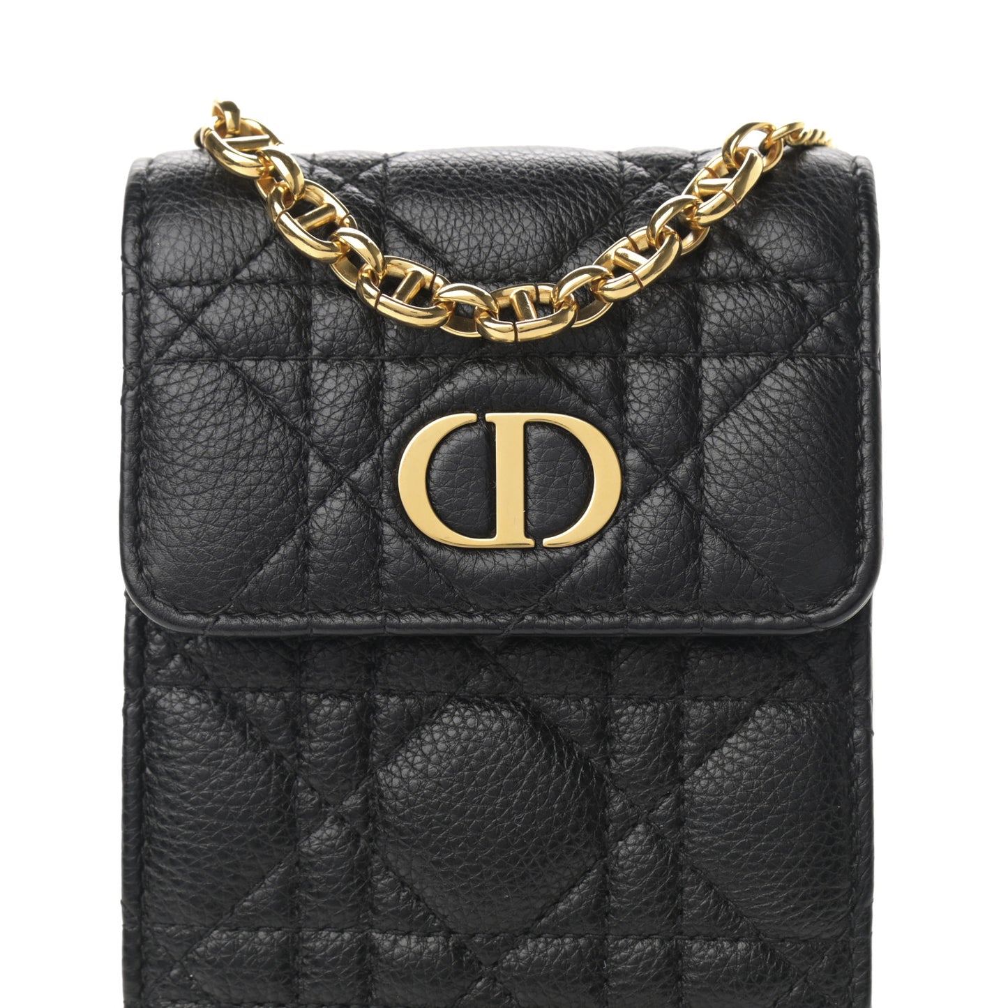 Grained Calfskin Cannage Caro Phone Pouch Holder Black