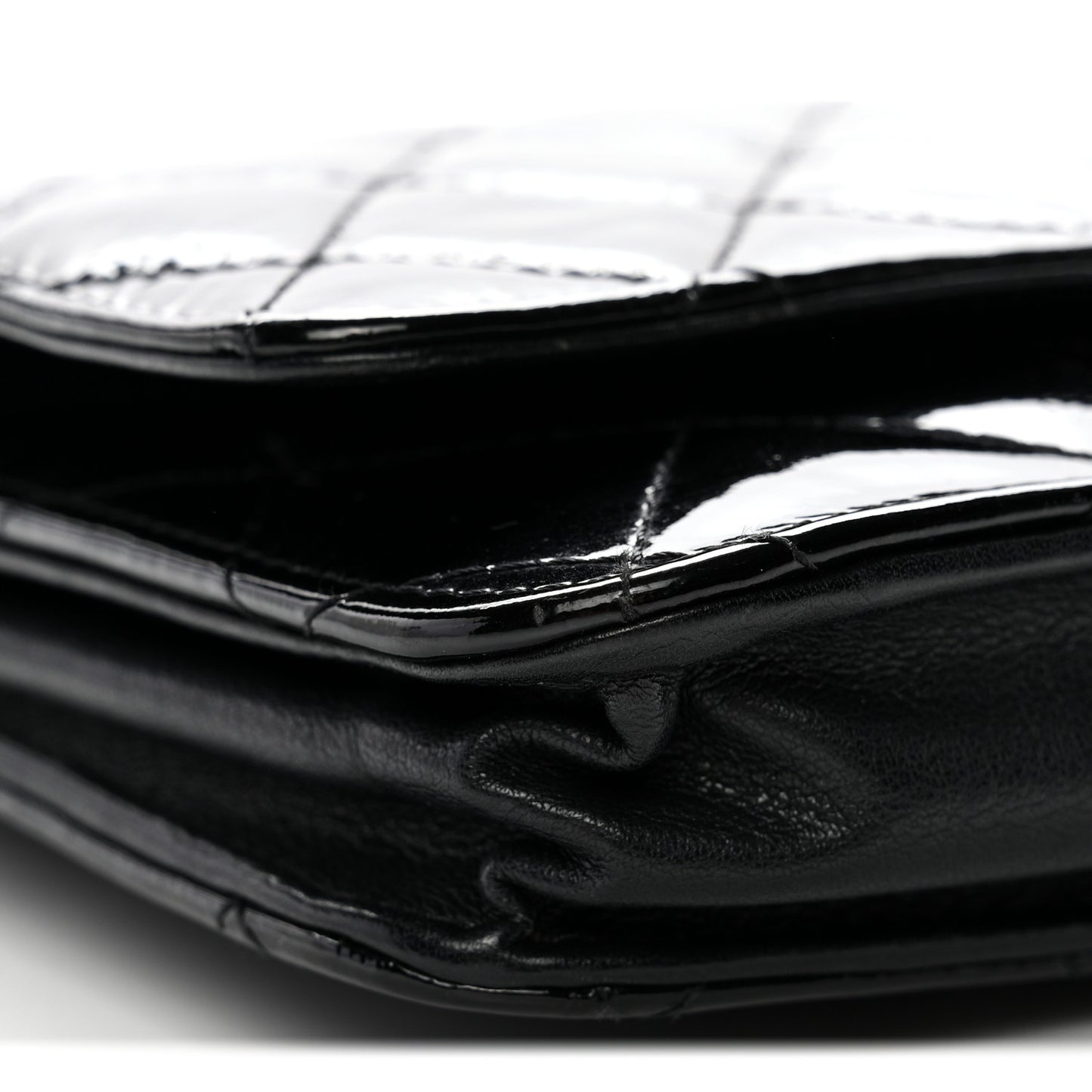 Distressed Patent Calfskin Quilted Reissue Wallet On Chain WOC Black