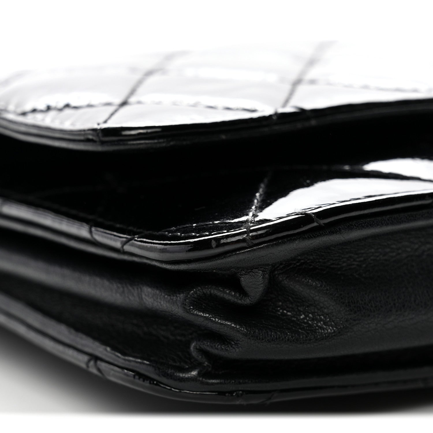 Chanel Distressed Patent Calfskin Quilted Reissue Wallet On Chain WOC Black 10 of 14