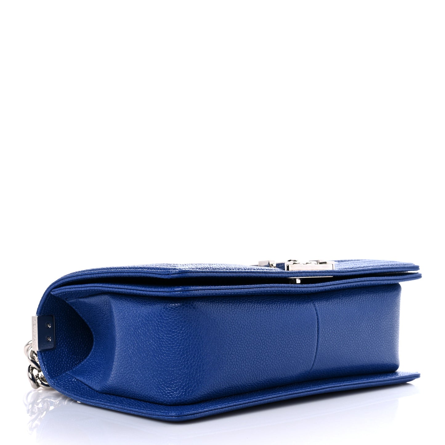 Caviar Chevron Quilted Medium Boy Flap Dark Blue