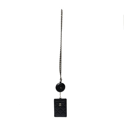 Chanel Lambskin Quilted Lanyard Card Holder On Chain Black 3 of 7