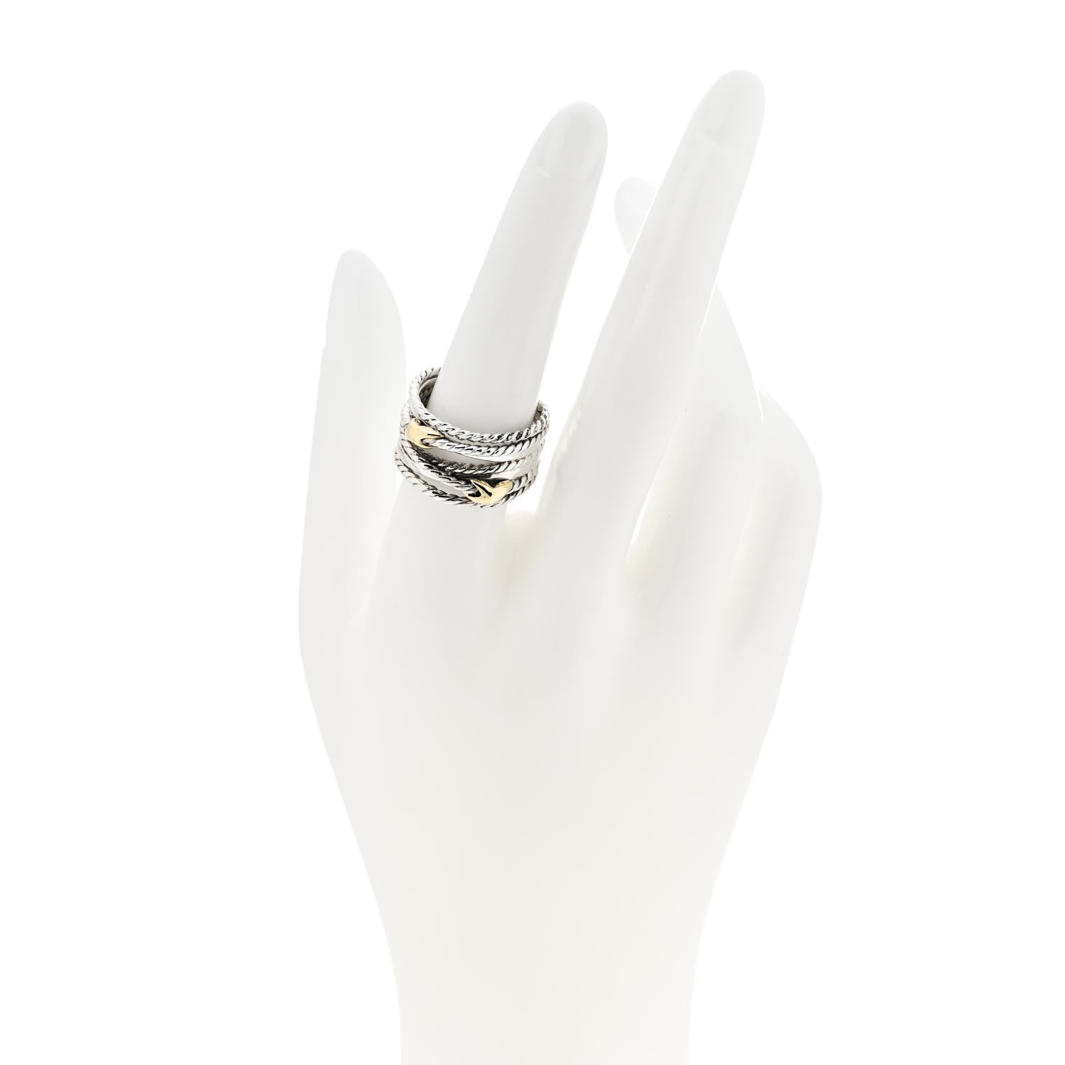 David Yurman Sterling Silver 18K Yellow Gold Double X Crossover Ring 56 7.75 2 of 4