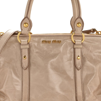 Miu Miu Vitello Shine Double Zip Tote Cammeo 9 of 15