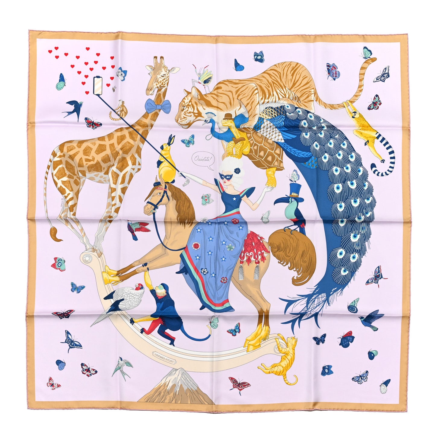 Silk Story Scarf 90 Rose Nacre Bleu Beige