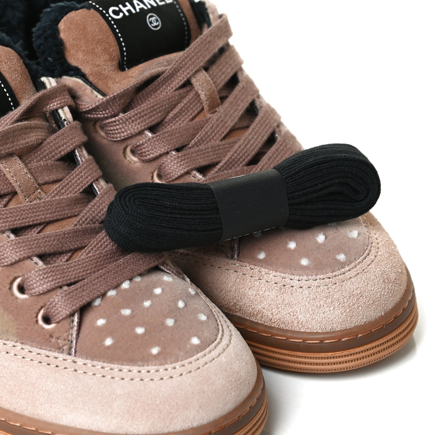 Fabric Suede Calfskin Logo Sneakers 36 Light Beige