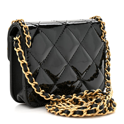 Chanel Patent Quilted Chain Around Heart Mini Chain Flap Black 3 of 10