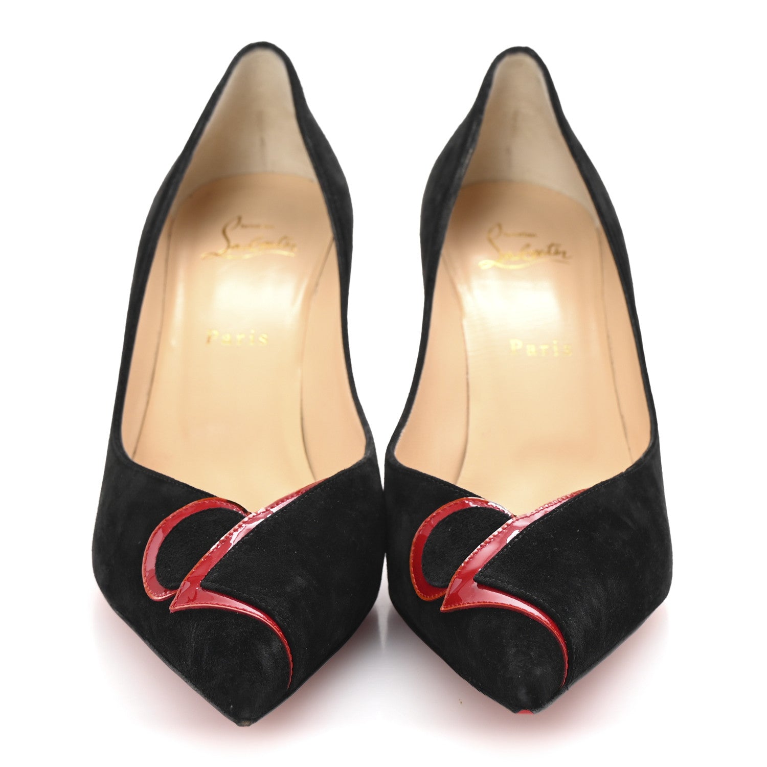 Christian Louboutin Veau Velours Patent CL 80 Pumps 39 Black Red 3 of 9