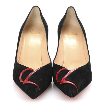 Christian Louboutin Veau Velours Patent CL 80 Pumps 39 Black Red 3 of 9
