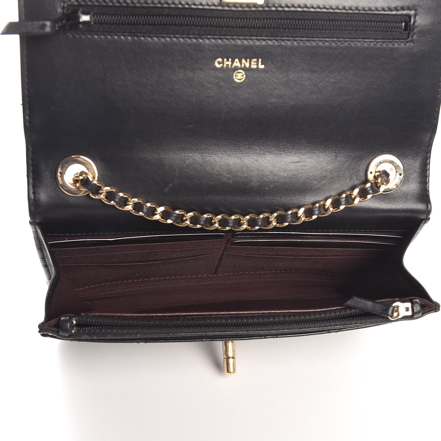 Lambskin Quilted Trendy CC Wallet On Chain WOC Black