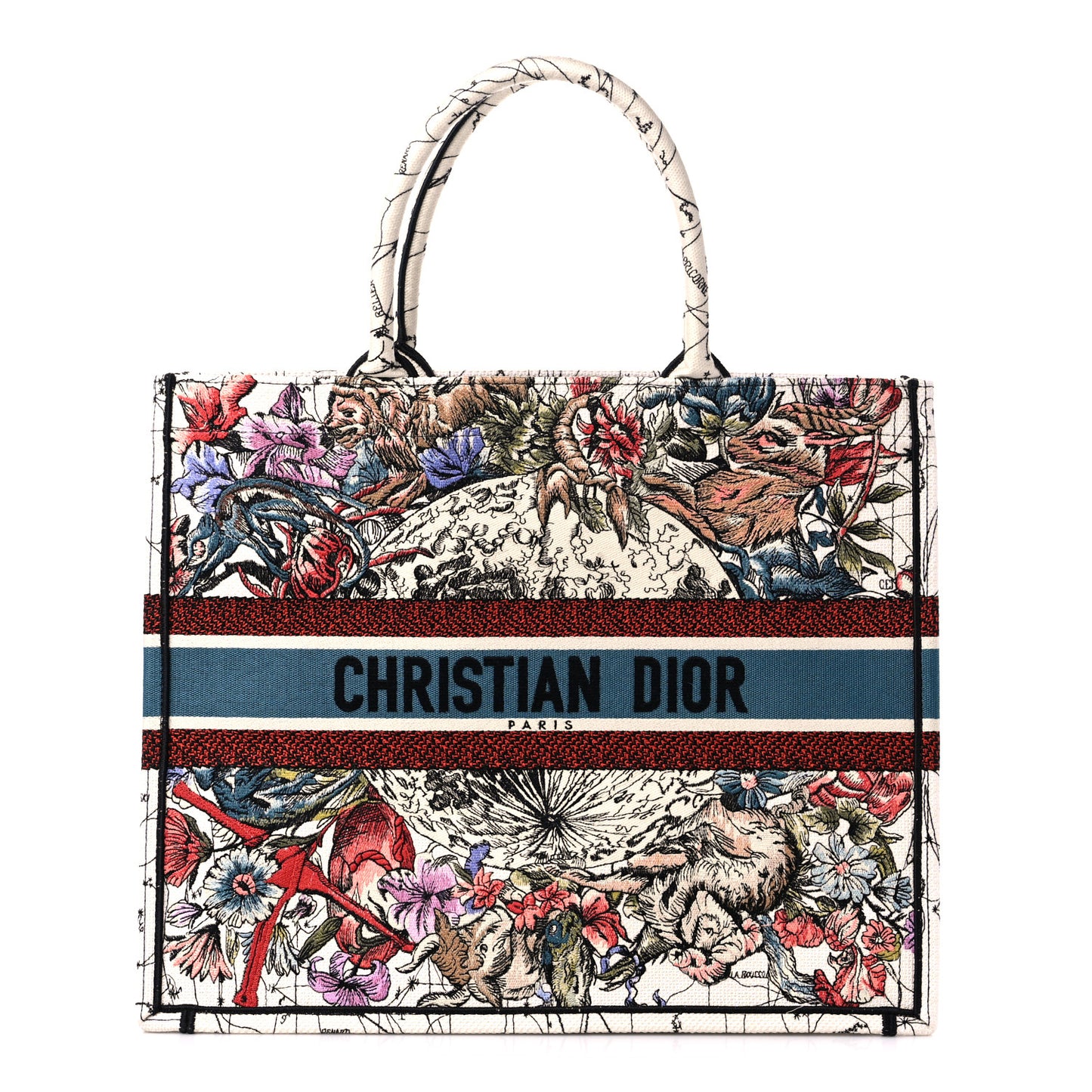 Canvas Embroidered Large Zodiac Book Tote Latte Multicolor