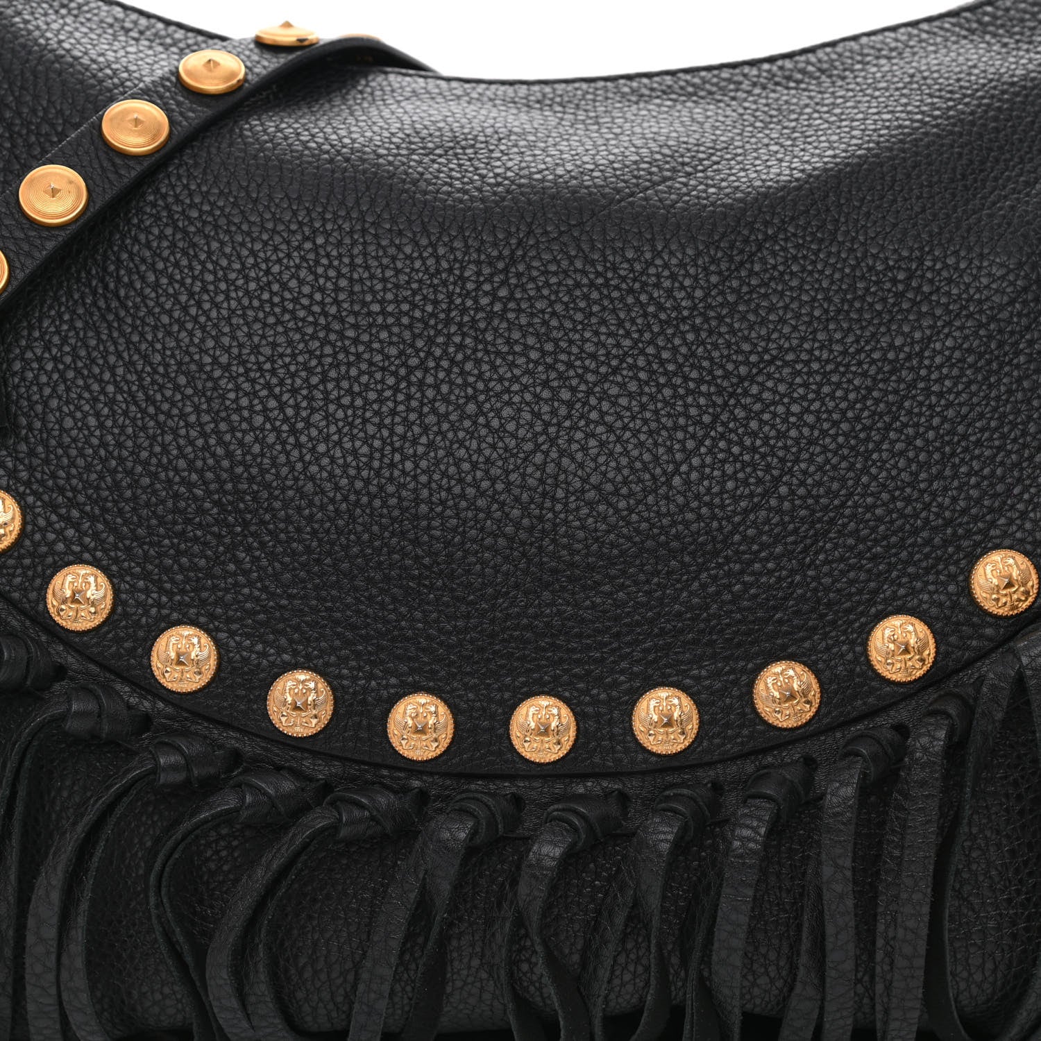 Valentino Garavani Grained Calfskin C-Rockee Fringe Hobo Black 8 of 10