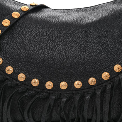 Valentino Garavani Grained Calfskin C-Rockee Fringe Hobo Black 8 of 10