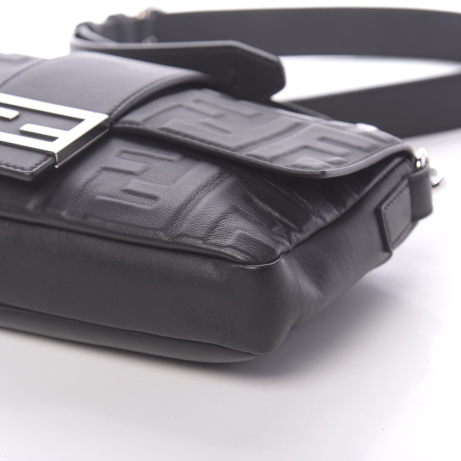 Fendi Nappa FF 1974 Embossed Belt Baguette Bag Black 9 of 10