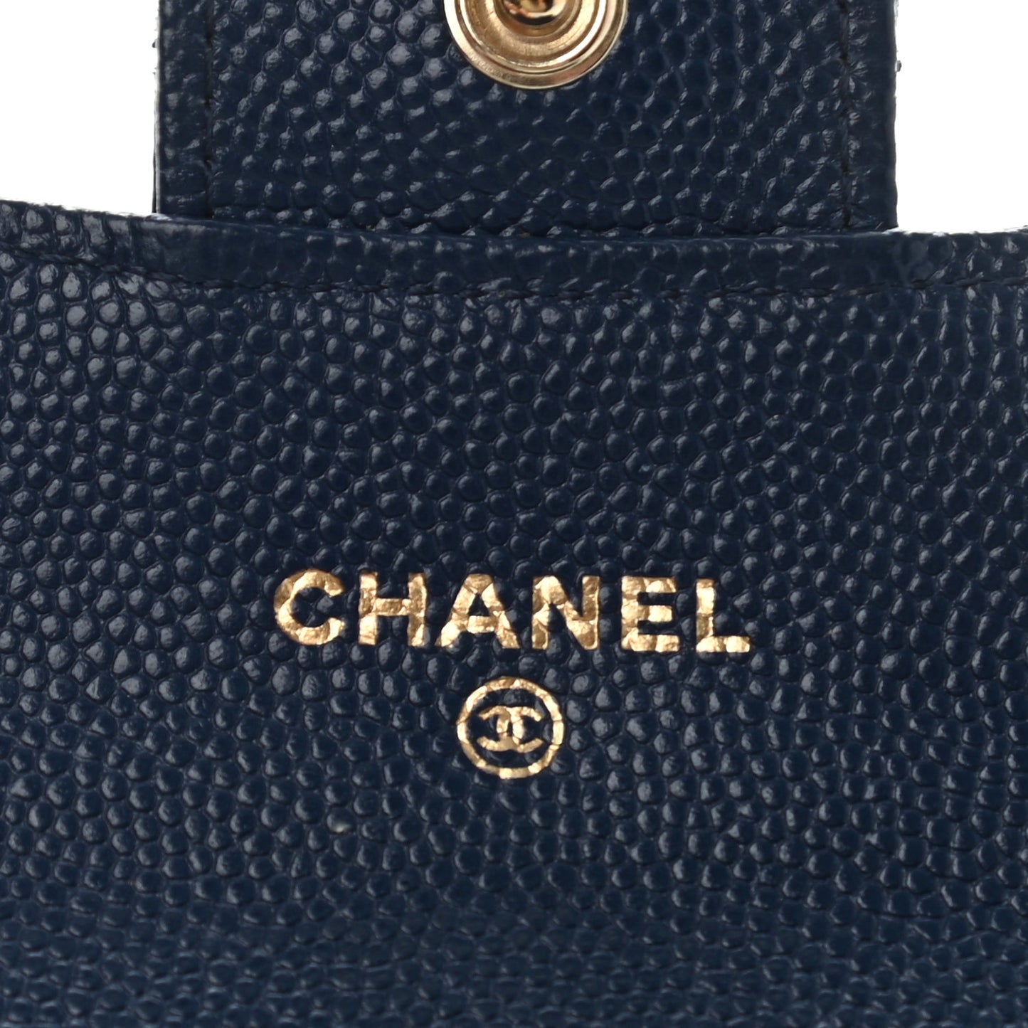 Caviar Quilted Flap Card Holder Navy Blue