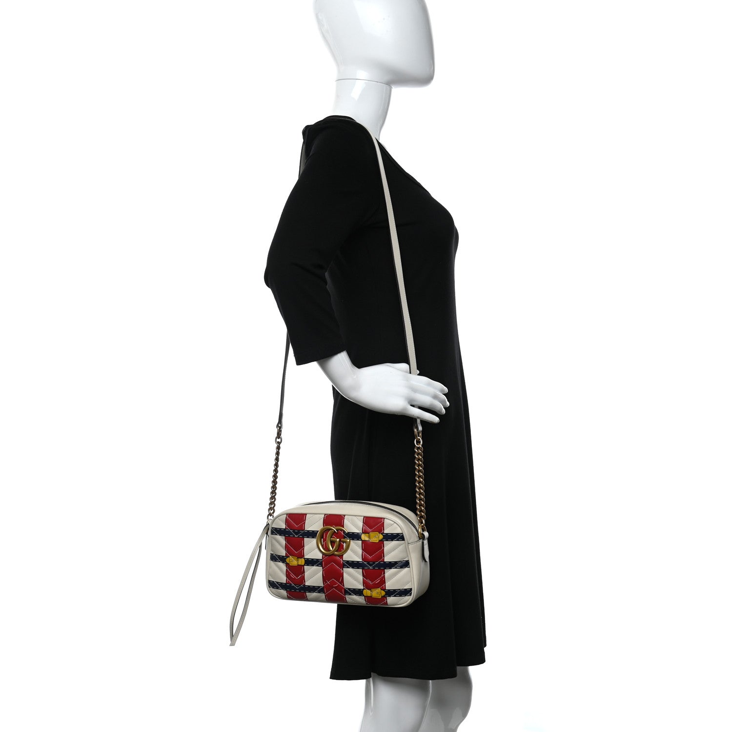 Gucci Calfskin Matelasse Trompe L'Oeil Print Small GG Marmont Chain Shoulder Bag White 2 of 10