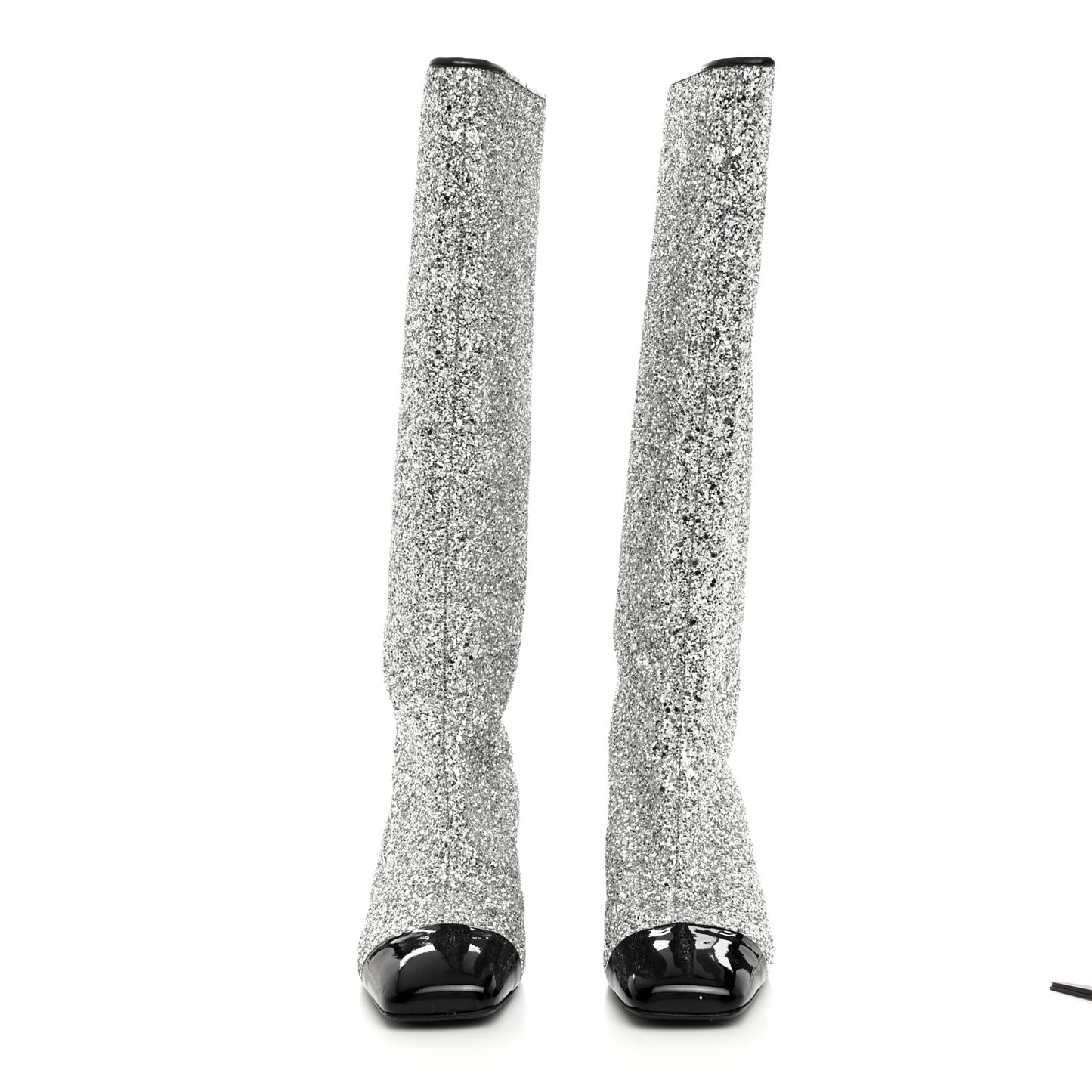 Glitter Patent Calfskin Cap Toe Fantasy High Boots 38 Silver Black