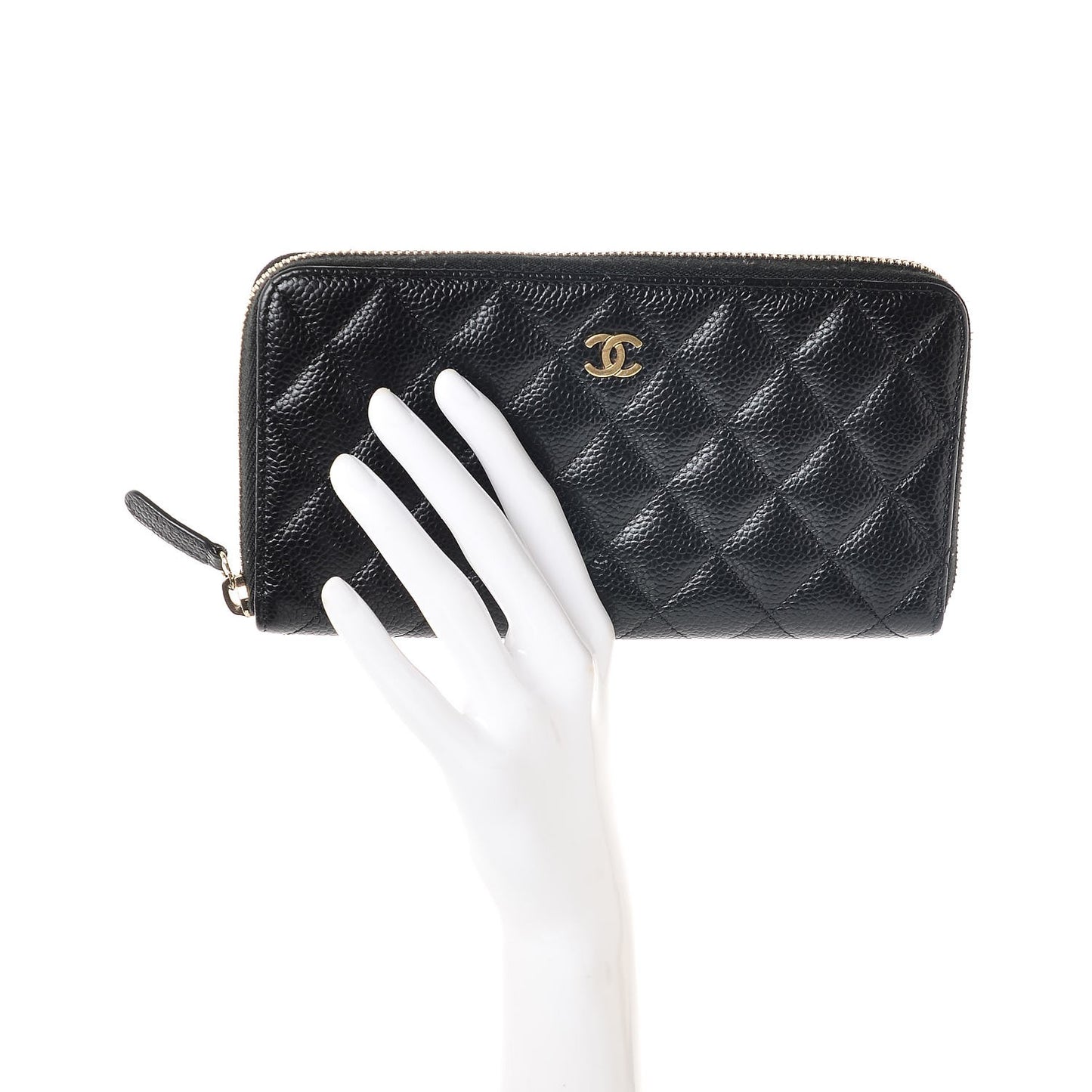 Caviar Quilted Large Gusset Zip Around Wallet Black