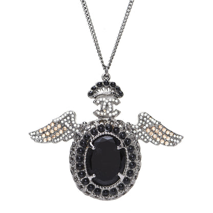 Chanel Crystal CC Crown Wing Pendant Necklace Black 4 of 8