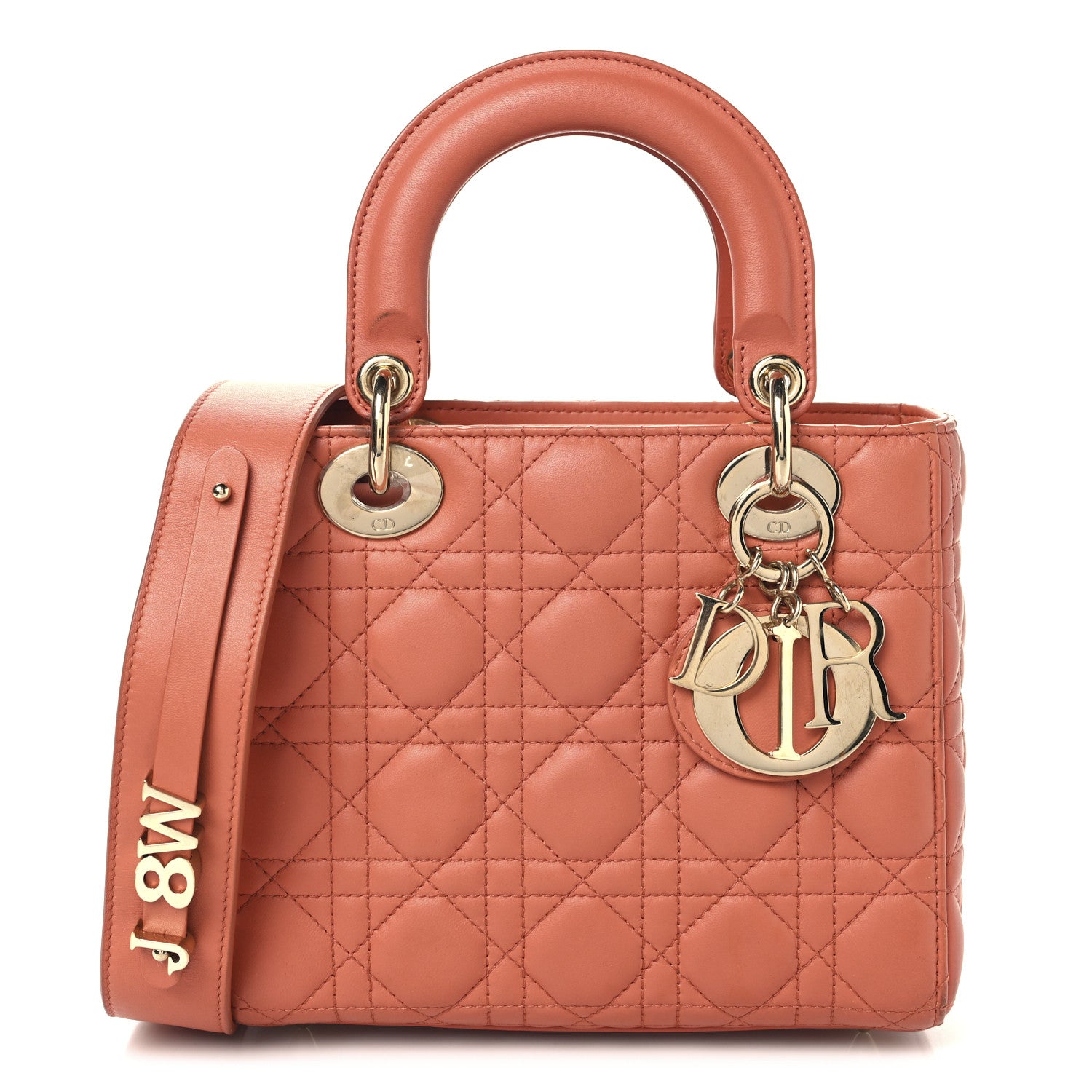 Christian Dior Lambskin Cannage Small My ABCDior Lady Dior Coral 1 of 13