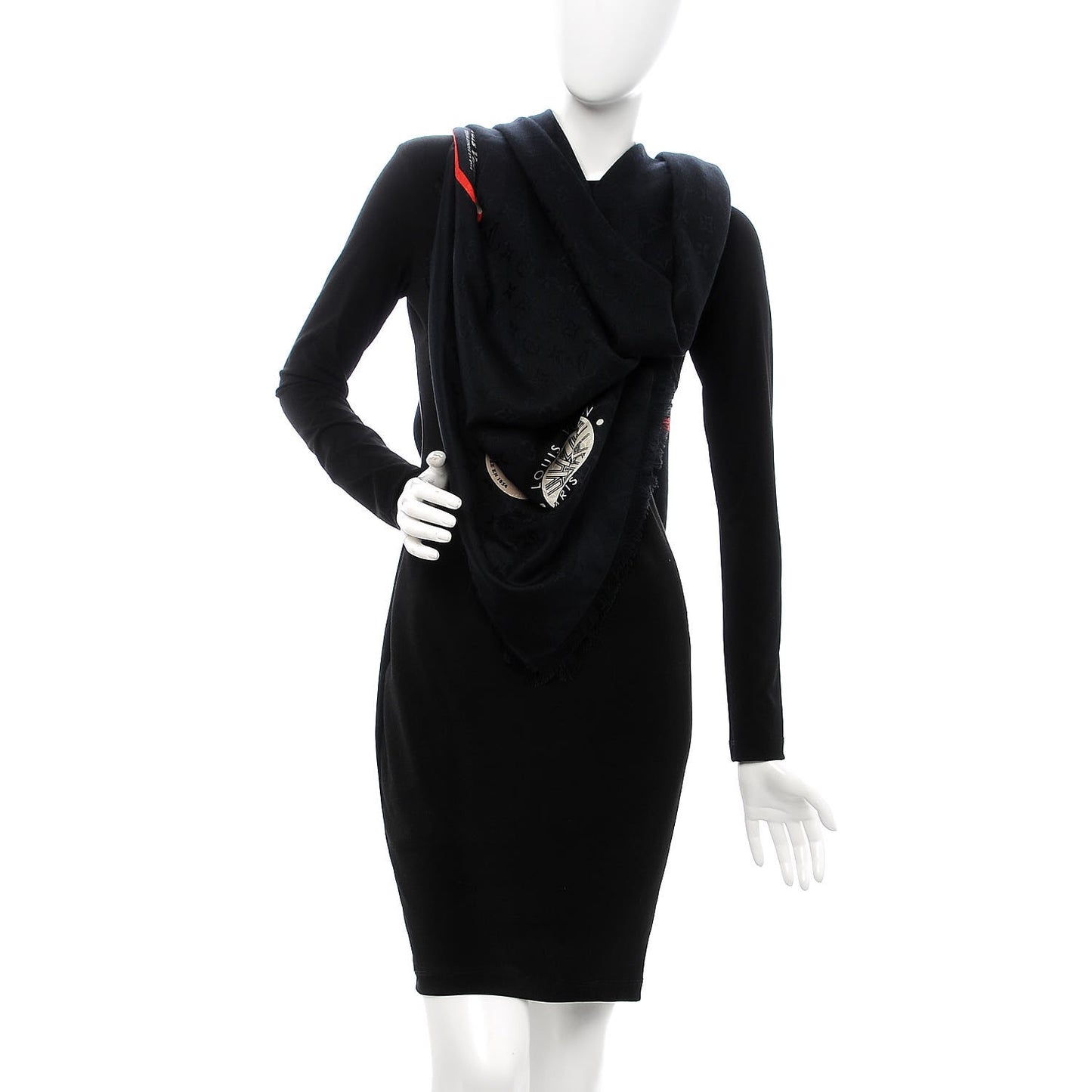 Silk Wool Monogram World Tour Shawl Black