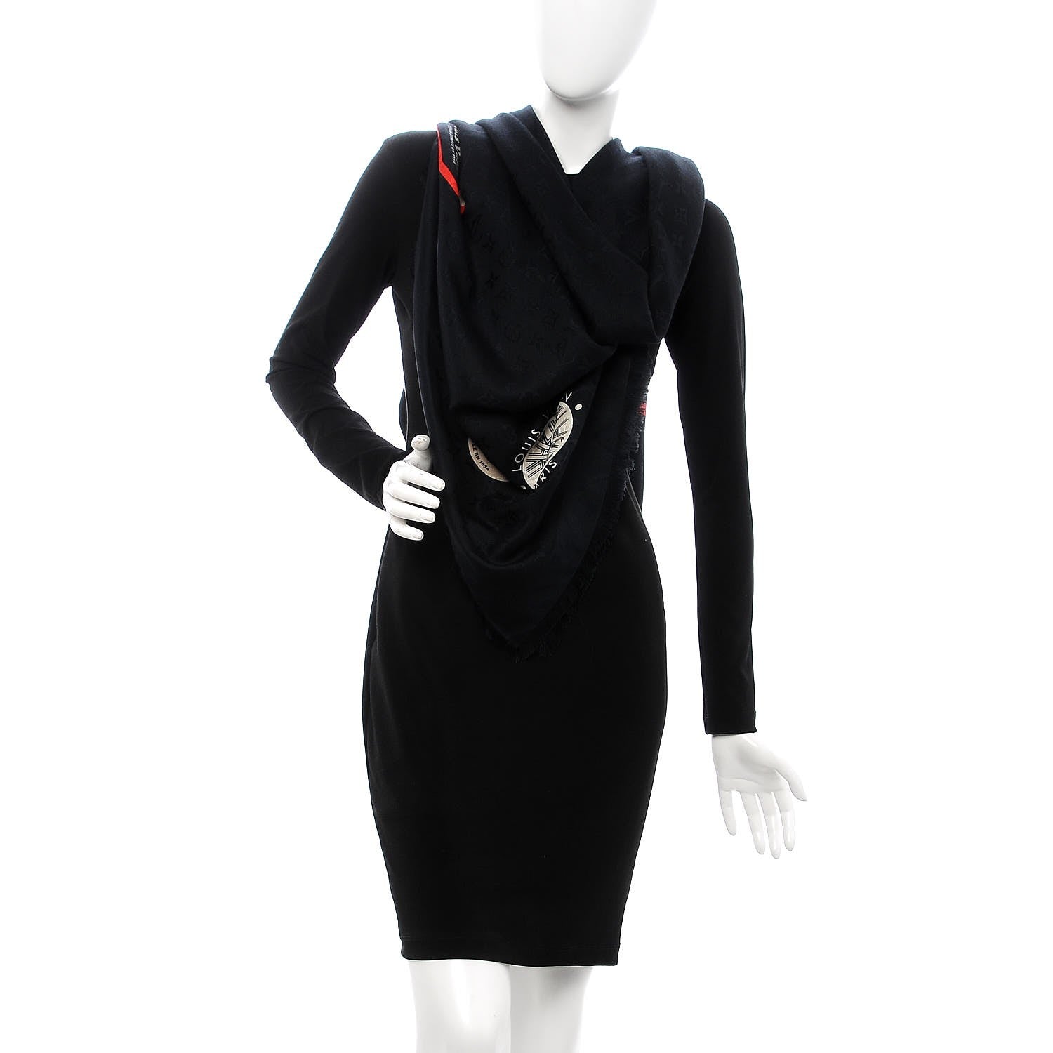 Louis Vuitton Silk Wool Monogram World Tour Shawl Black 2 of 11