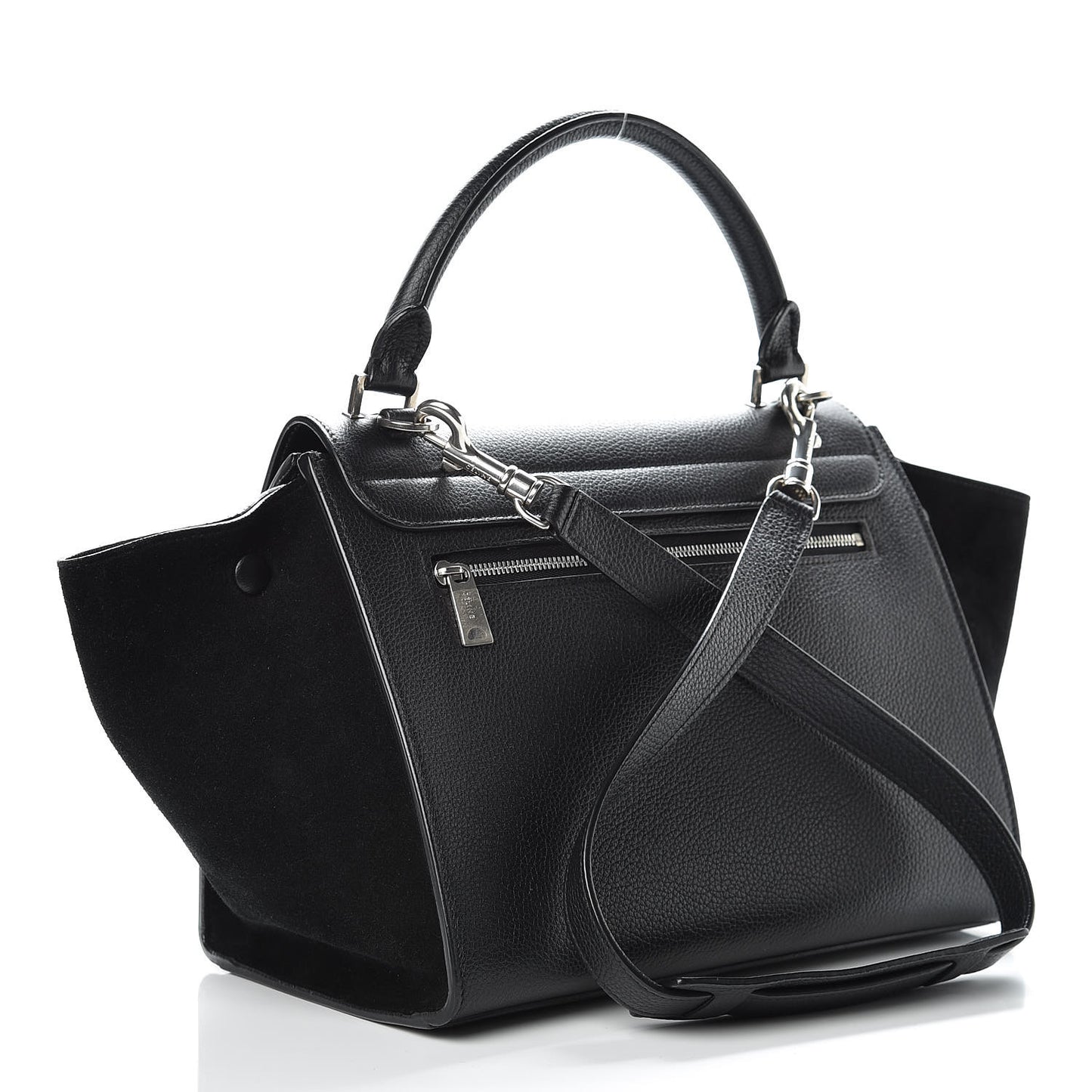 Drummed Calfskin Suede Small Trapeze Black