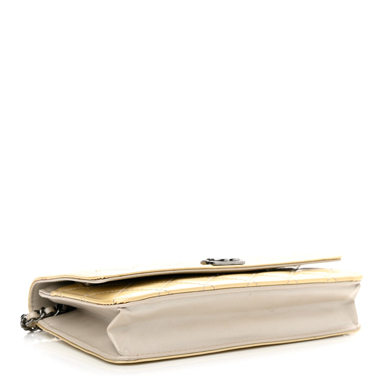 Chanel Iridescent Patent Calfskin Quilted Boy Wallet On Chain WOC Beige 4 of 15