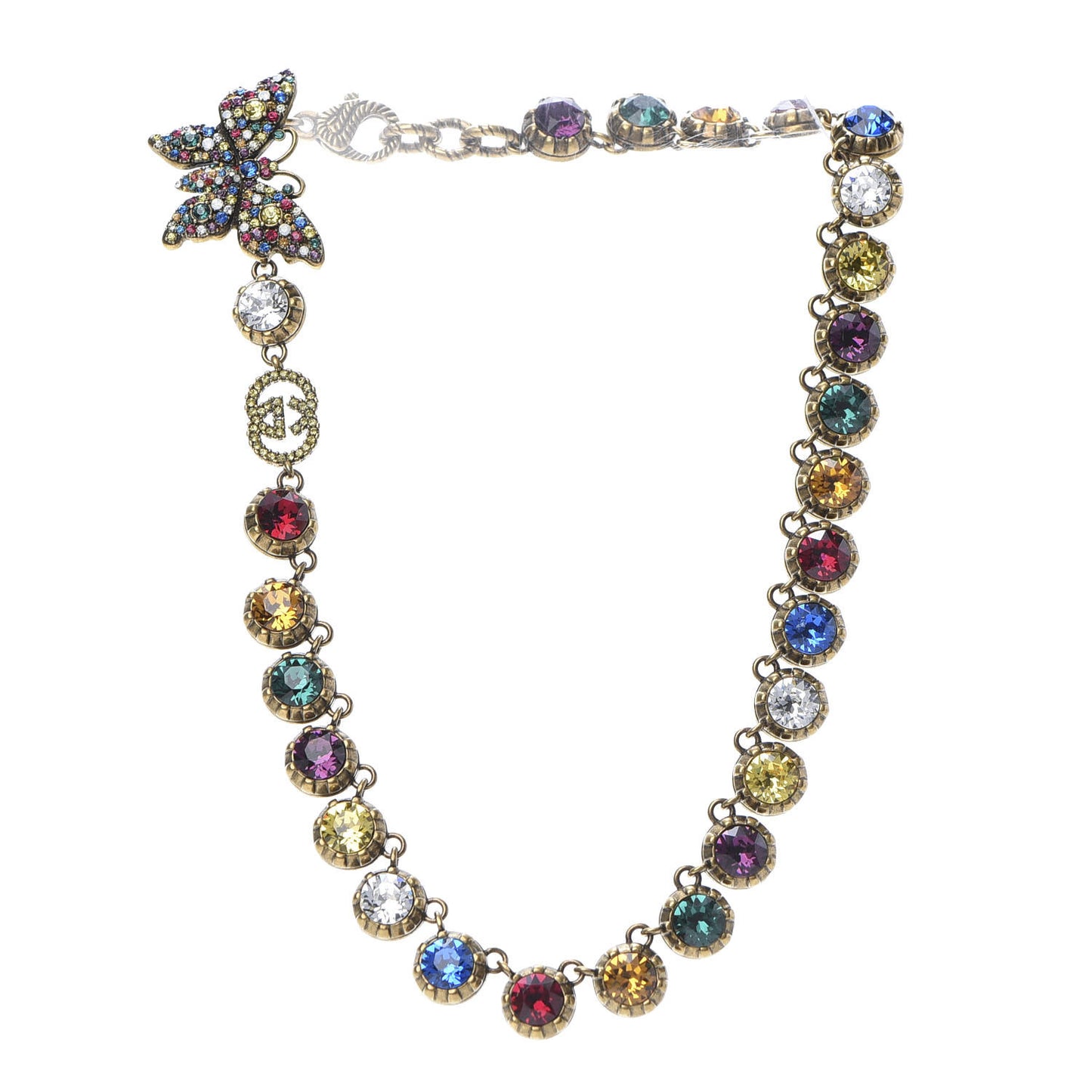Crystal Butterfly Necklace Aged Gold Multicolor