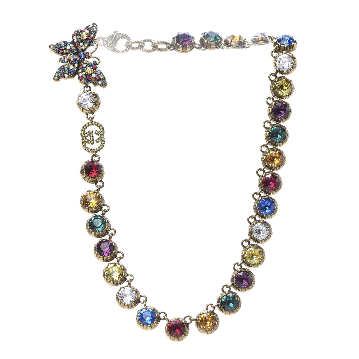 Gucci Crystal Butterfly Necklace Aged Gold Multicolor 3 of 5
