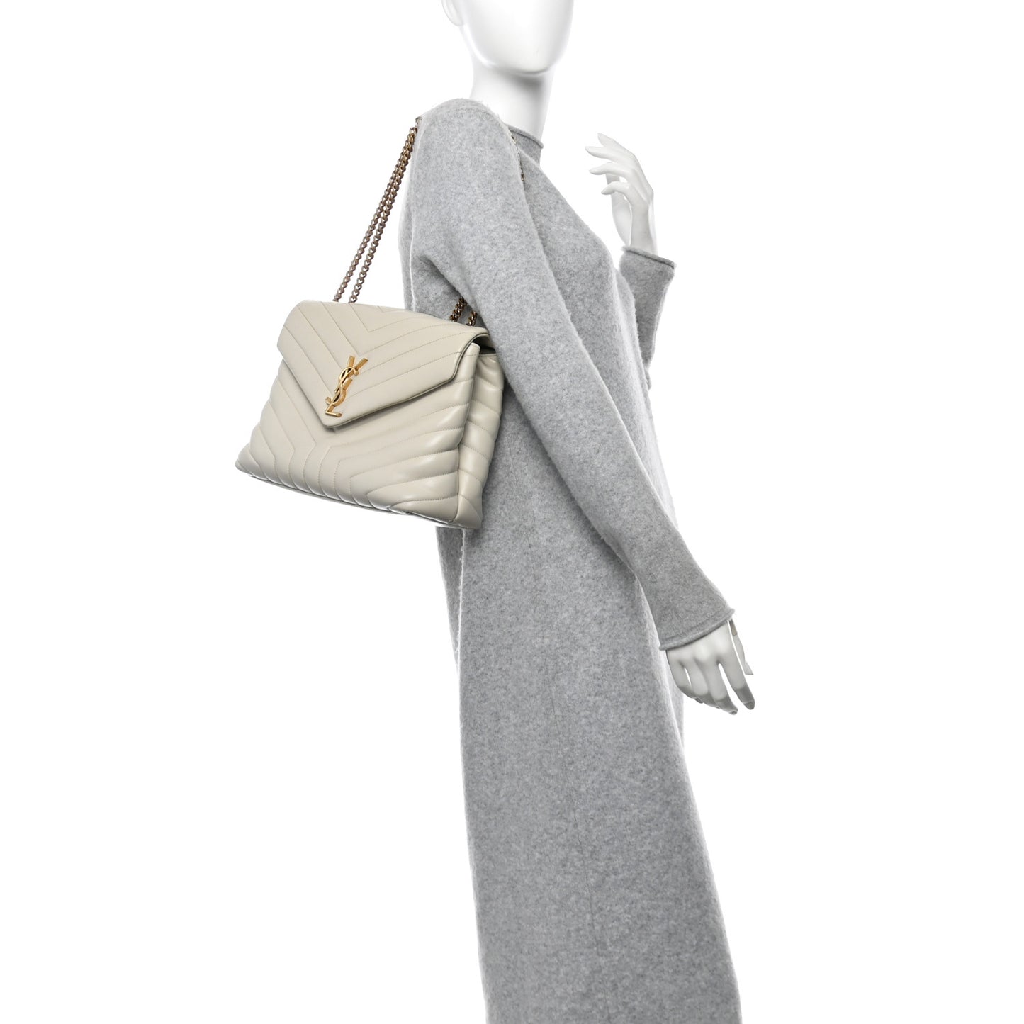 Calfskin Y Quilted Monogram Medium Loulou Chain Satchel Crema Soft