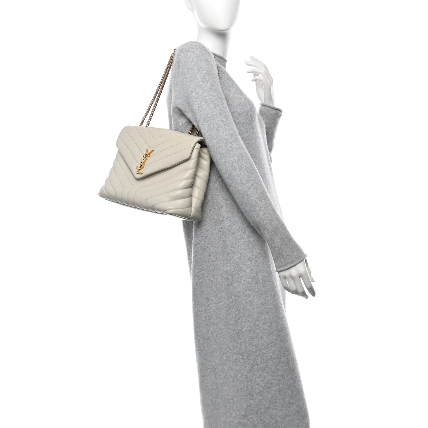 Saint Laurent Calfskin Y Quilted Monogram Medium Loulou Chain Satchel Crema Soft 2 of 9
