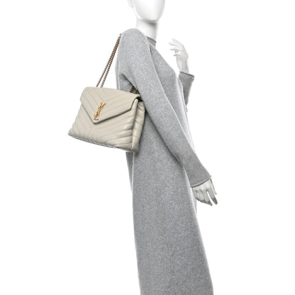 Saint Laurent Calfskin Y Quilted Monogram Medium Loulou Chain Satchel Crema Soft 2 of 9