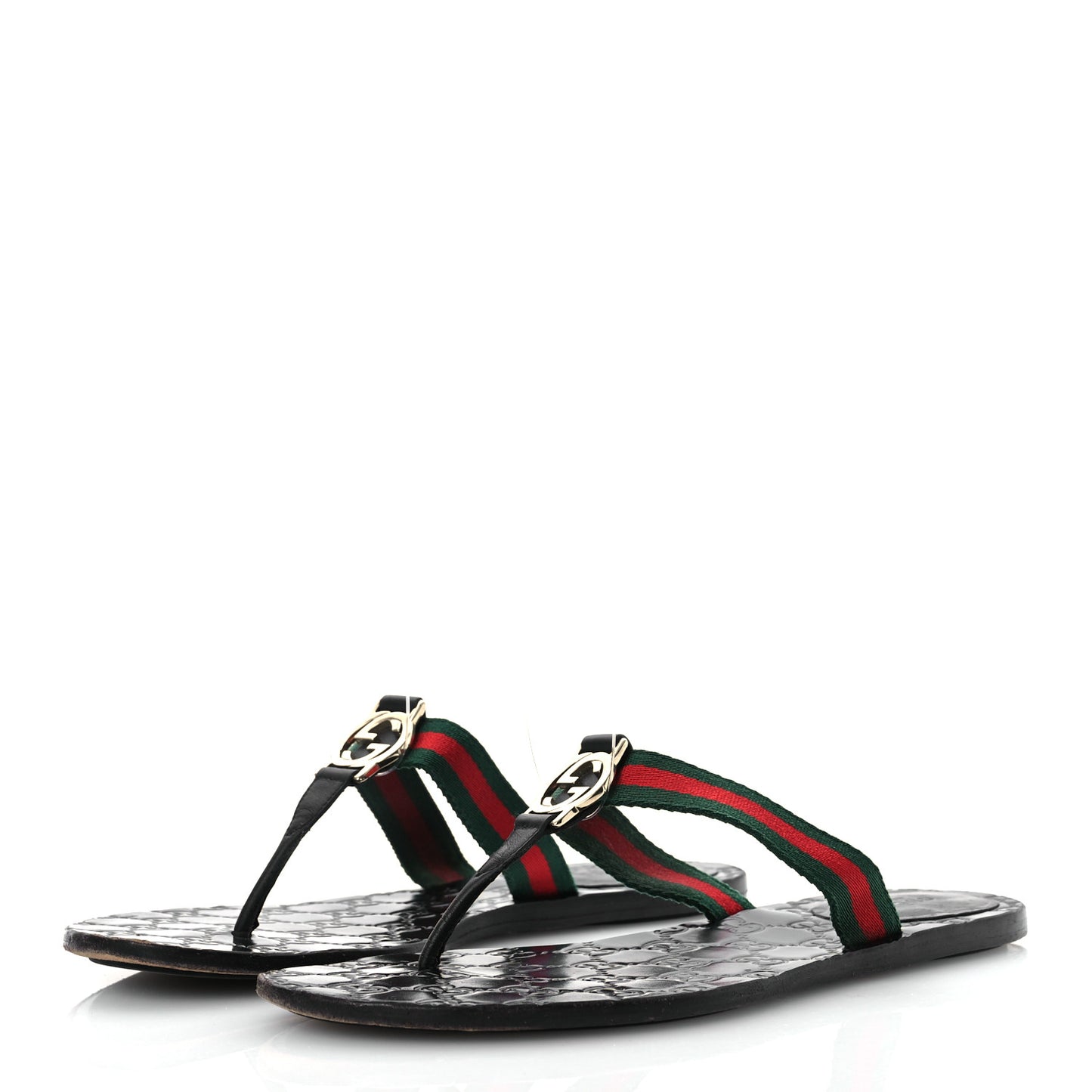 Nylon Guccissima Web Womens Thong Sandals 40.5 Green Red Black