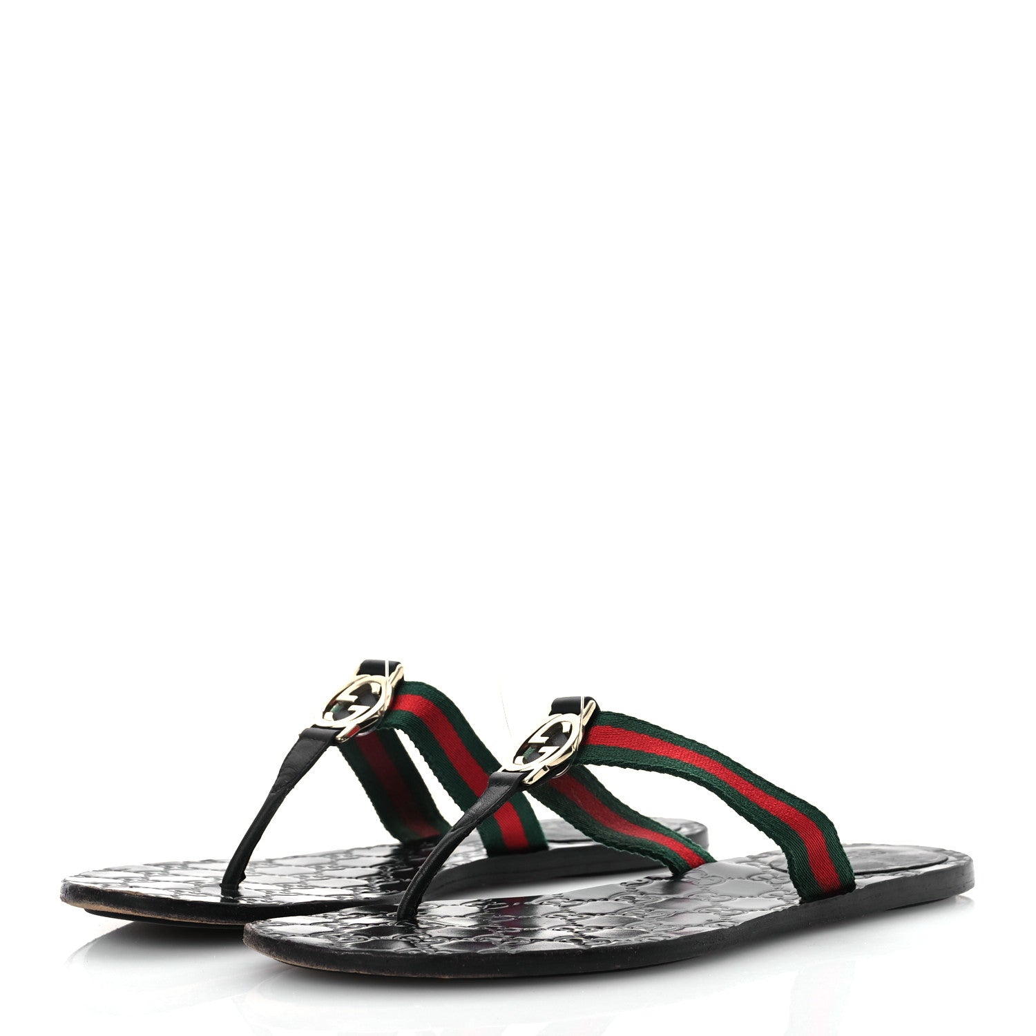 Gucci Nylon Guccissima Web Womens Thong Sandals 40.5 Green Red Black 4 of 13