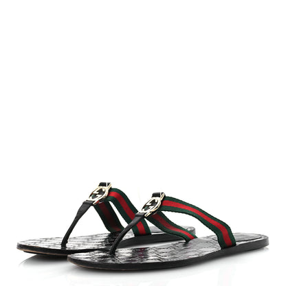 Gucci Nylon Guccissima Web Womens Thong Sandals 40.5 Green Red Black 4 of 13