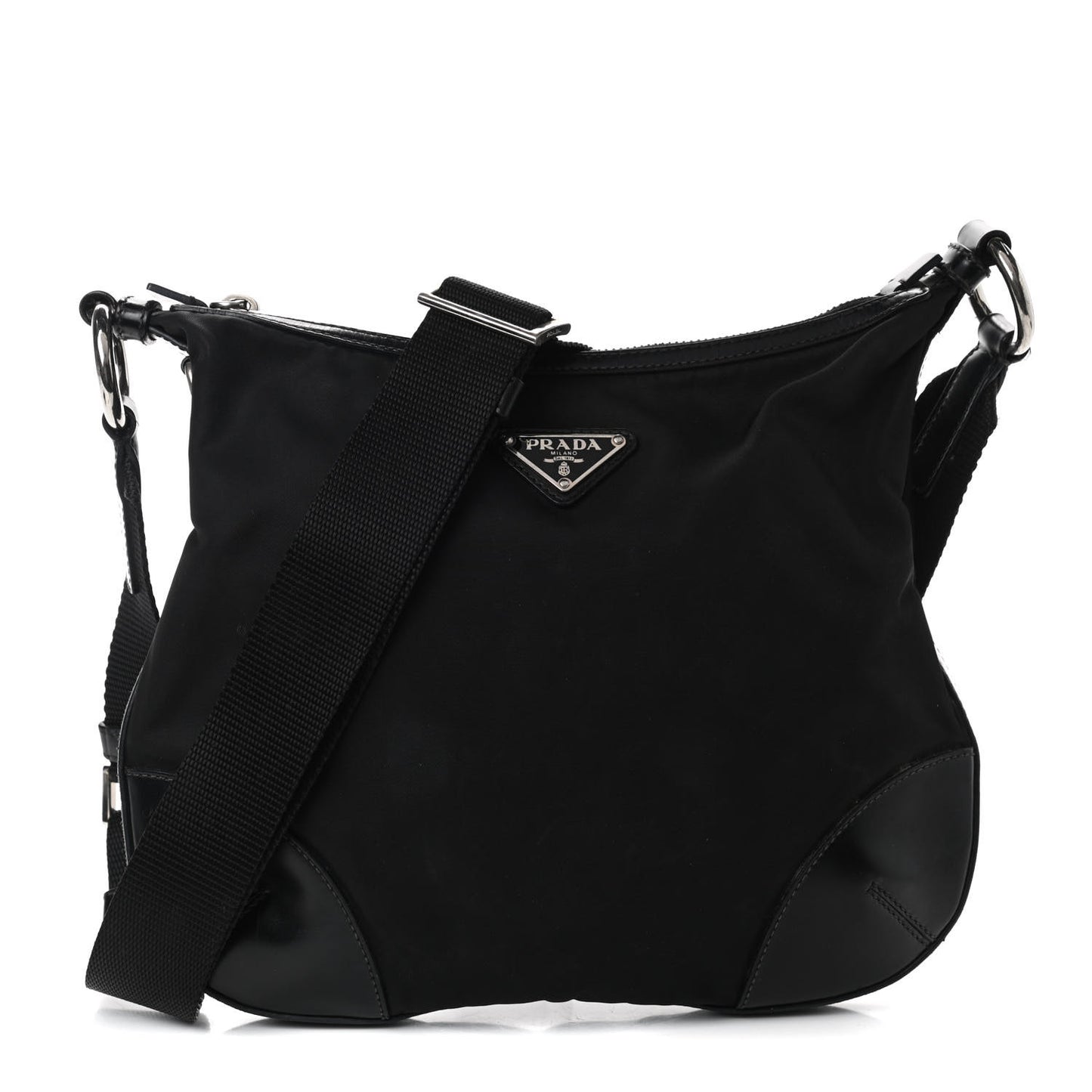 Tessuto Nylon Calfskin Flat Messenger Bag Black