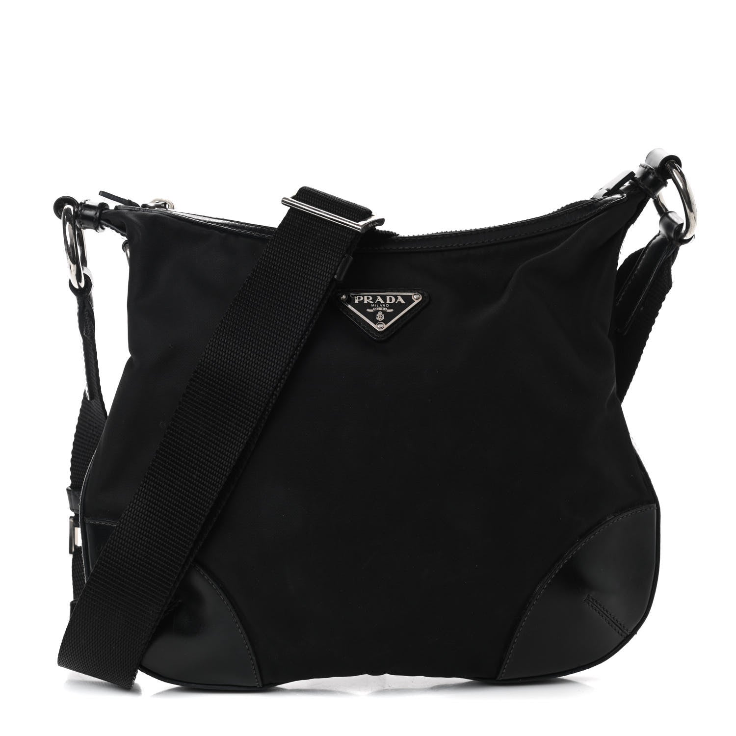 Prada Tessuto Nylon Calfskin Flat Messenger Bag Black 1 of 9