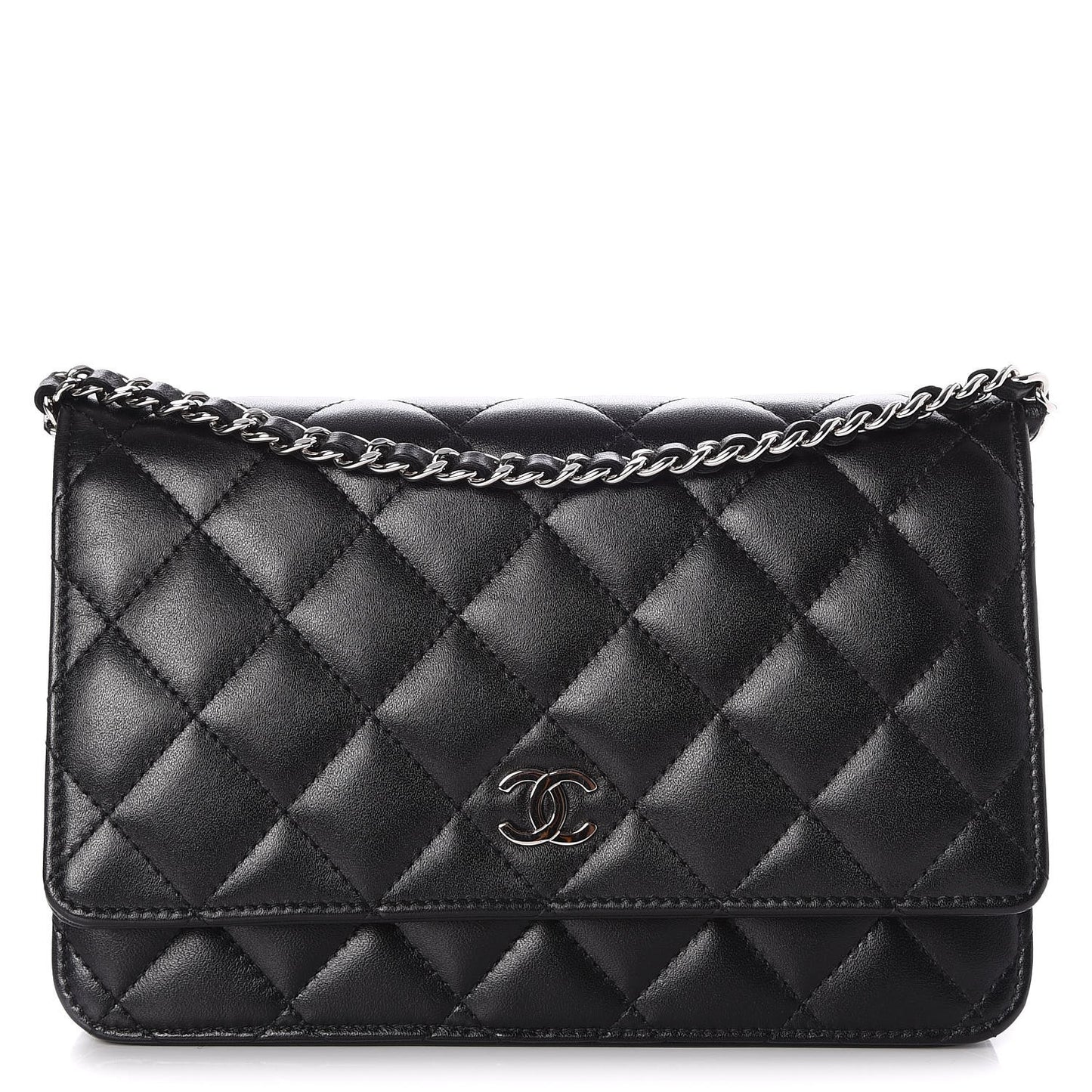 Lambskin Quilted Wallet On Chain WOC Black