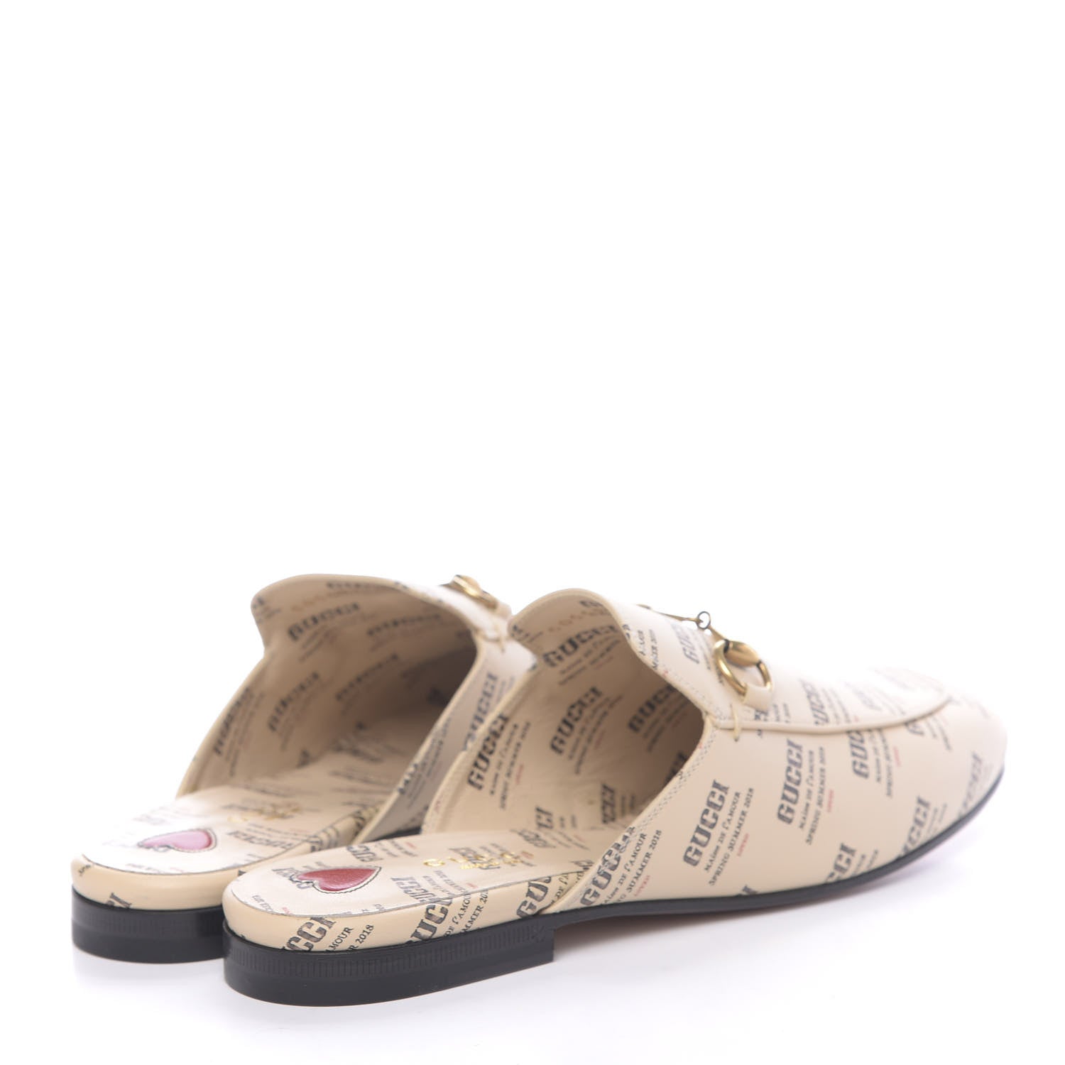 Gucci Calfskin Stamp Print Womens Princetown Slippers 38 Soy Black 4 of 9
