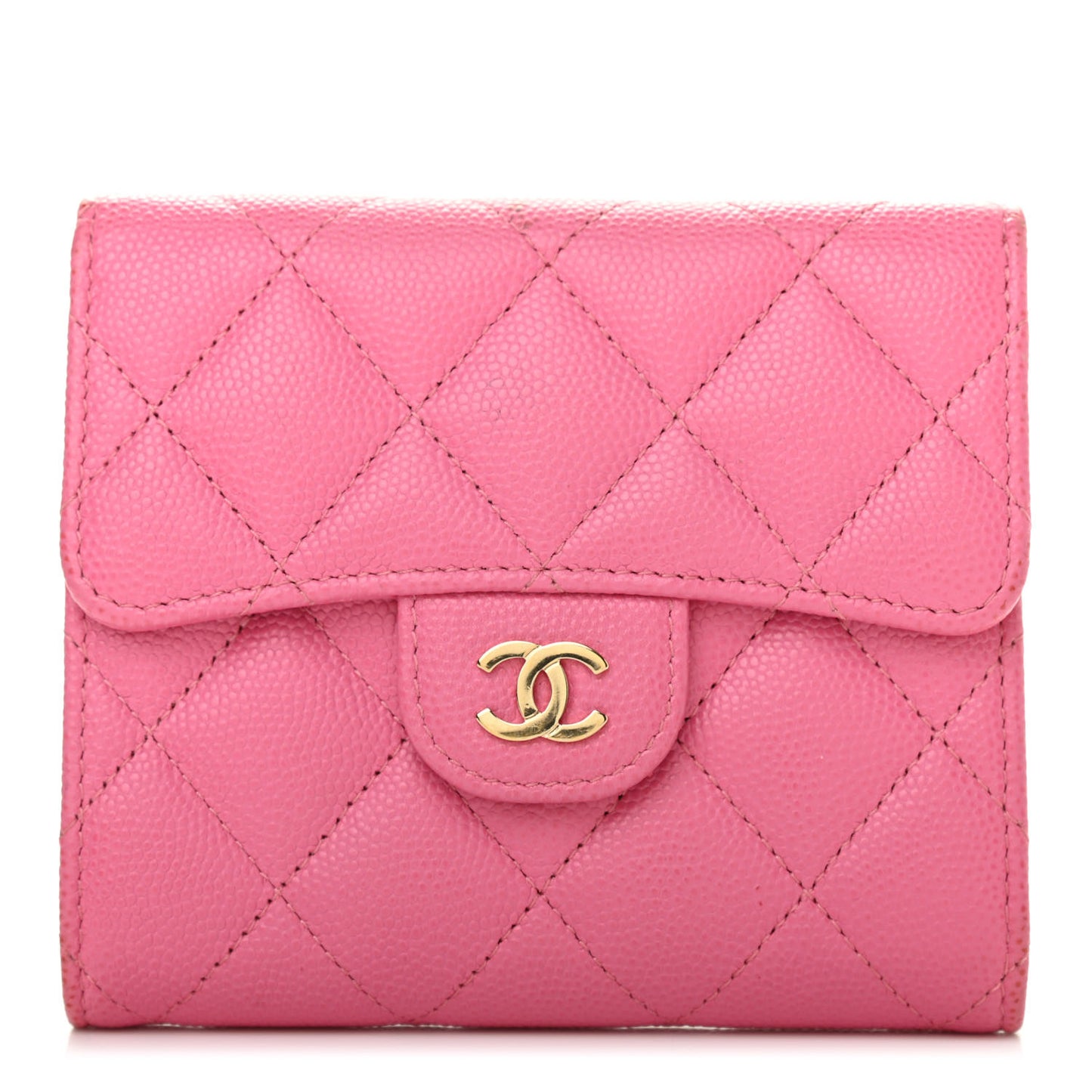 Caviar Quilted Compact Flap Wallet Pink
