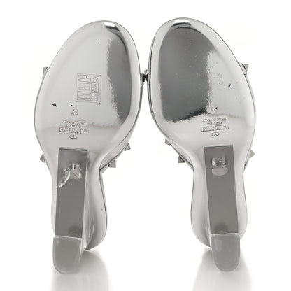Valentino Garavani Metallic Lambskin Plexiglass Rockstud 75mm Wedge Sandals 37 Silver Transparent 5 of 9