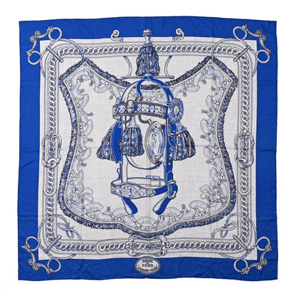Hermes Cashmere Silk Bride De Cour Remix Scarf 140 Bleu Royal Gris Chine 1 of 4